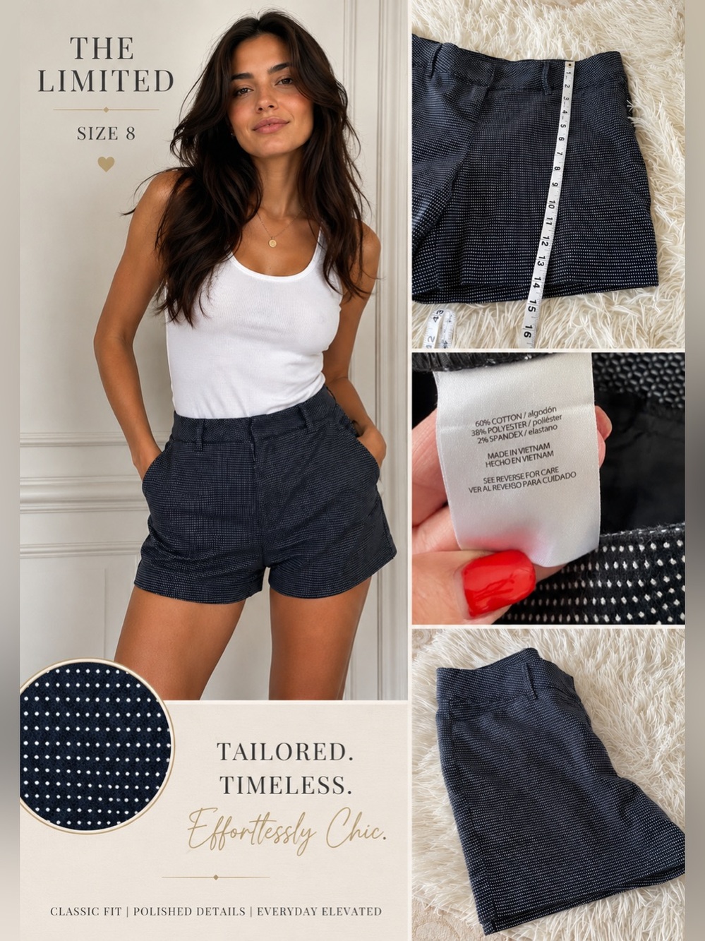 The Limited Size 8 Navy Polka Dot Shorts | Tailored Casual Chic